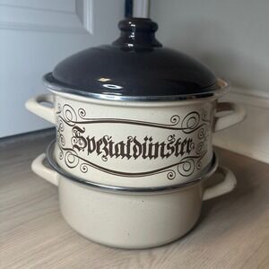 Vintage enamel potato steamer, German Spezialdünster
